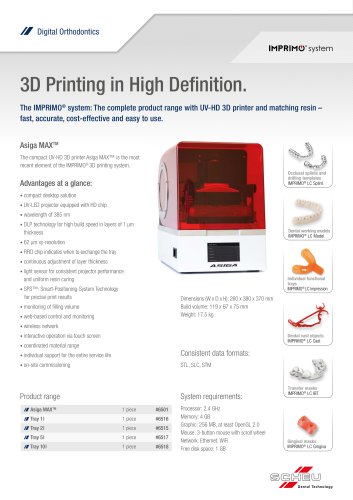 3D Printing in High Definition. Asiga MAXTM