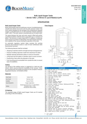 Bulk Liquid Oxygen Tanks – EN ISO 7396-1, HTM 02-01 and HTM2022 EurPh