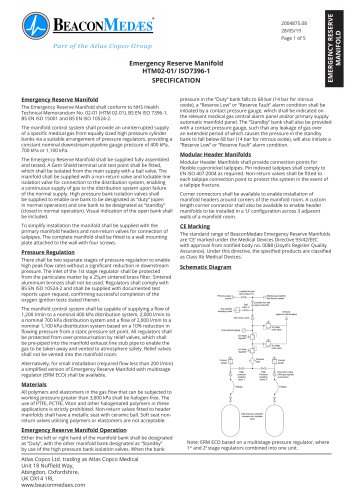 Emergency Reserve Manifold HTM/ISO Specification Sheet