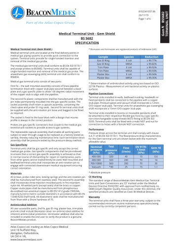 Medical Terminal Unit Gem Shield BS 5682 HTM/ISO Specification Sheet