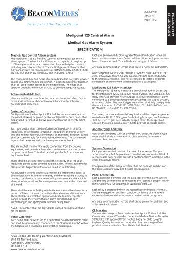 Medipoint 125 Central Alarm HTM/ISO Specification Sheet