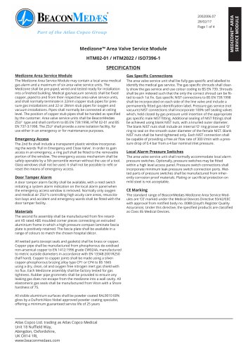 Medizone™ Area Valve Service Module (International) HTM/ISO Specification Sheet