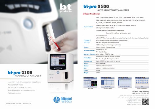 BT PRO 2300 5DIFF HEMATOLOGY ANALYZER