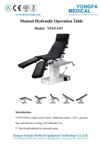 Catalog of YFST-Y07-Hydraulic Operation Table- YONGFA MEDICAL