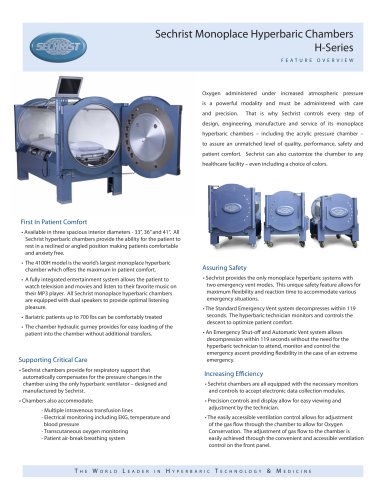 Model H Hyperbaric Chamber Data Sheet