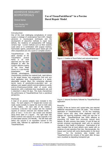 Use of TissuePatchDural? in a Porcine Dural Repair Model