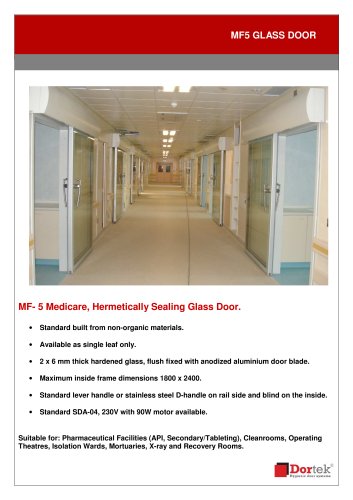 MF- 5 Medicare Hermetically Sealing Glass Door