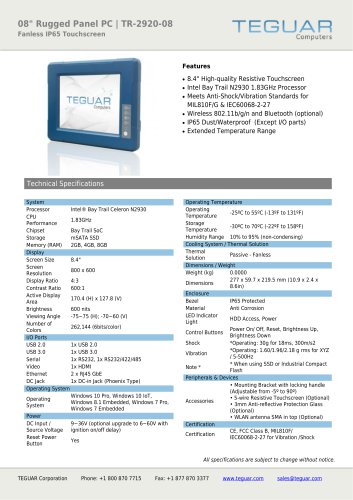 08" Rugged Panel PC | TR-2920-08