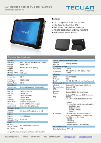 10" RUGGED TABLET PC | TRT-5180-10