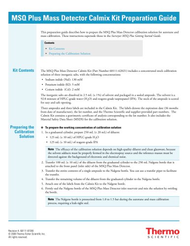 MSQ Plus Mass Detector Calmix Kit Preparation Guide
