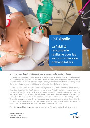 CAE Apollo simulateur de patient pour les soins infirmiers ou préhospitaliers - tech sheet