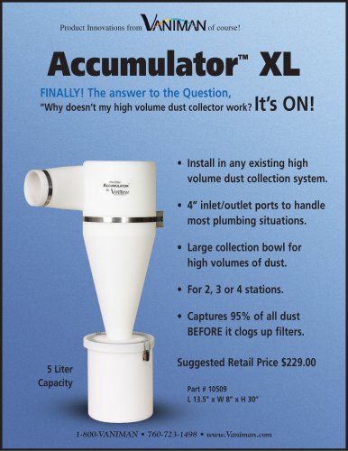 Accumulator XL, Cyclone pre-filter for up to 4? hose ? 10509