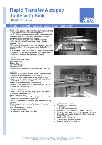 Rapid Transfer Autopsy  Table with Sink