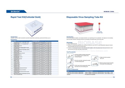105-106 Rapid Test Kit(Colloidal Gold)&Disposable Virus Sampling Tube Kit