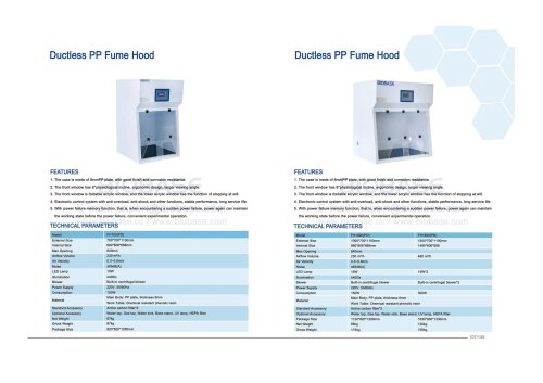 107-108 Ductless PP Fume Hood FH700(PD) FH1000(PD） FH1500(PD）