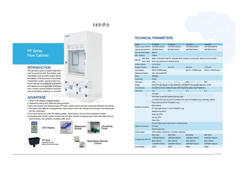 111-112 PP Spray Flow Cabinet FH100OPL FH1200PL FH1500PL FH180OPL