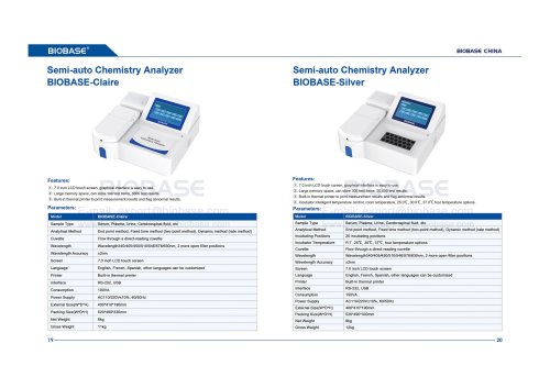 19-20 Semi-auto Chemistry Analyzer BIOBASE-Claire&BIOBASE-Silver