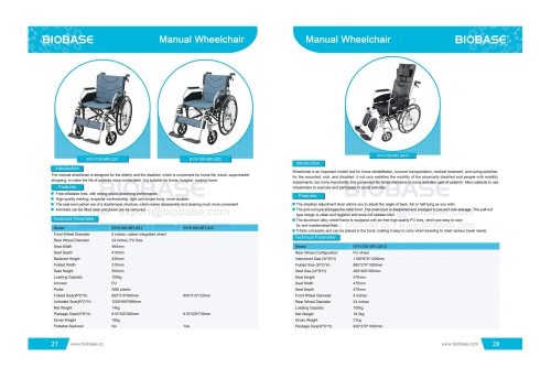 27-28 Manual Wheelchair SYIV100-MFL821 SYIV100-MFL822