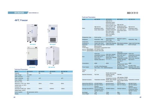 44-45 -86℃ Freezer BDF－86V28  BDF-86V58 BDF－86V65 BDF－86V108