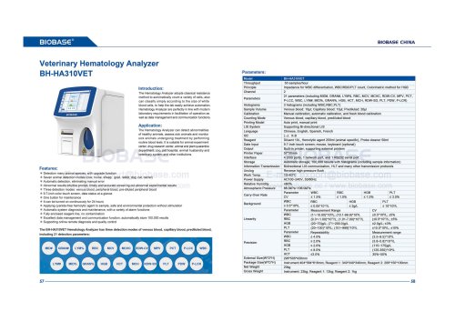 57-58 Veterinary Hematology Analyzer BH-HA310VET