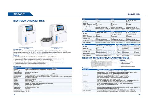61-62 Electrolyte Analyzer BKE series