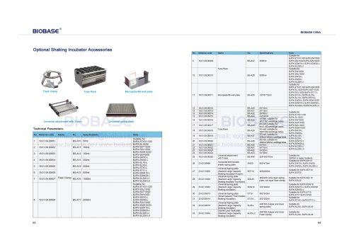 63-64 Optional Shaking Incubator Accessories