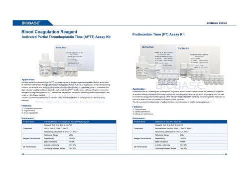 65-66 Activated Partial Thromboplastin Time (APTT) Assay Kit&Prothrombin Time (PT) Assay Kit