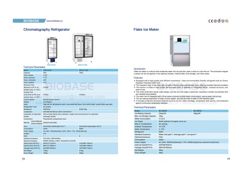 72-73 Chromatography Refrigerator BSR－5V450 BSR－5V1000 & Flake Ice Maker BK-IMS20 BK-IMS30