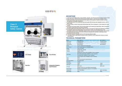 Class III Biological Safety Cabinet BSC－1100IX-H BSC－1500IIX-H