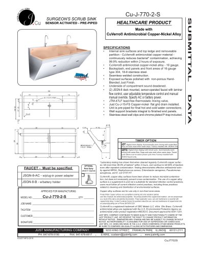 Cu-J-770-2-S SURGEON'S SCRUB SINK