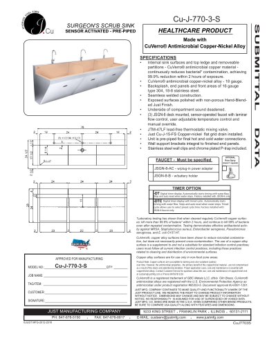 Cu-J-770-3-S SURGEON'S SCRUB SINK