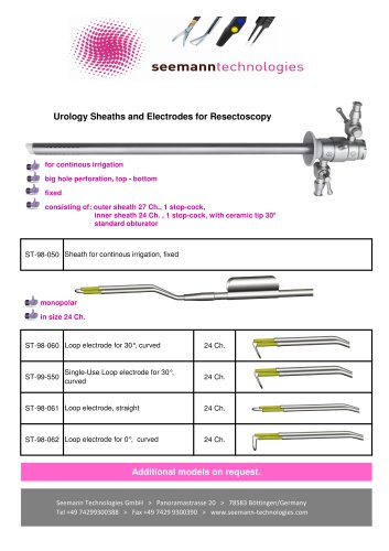 Urology Sheaths and Electrodes for Resectoscopy