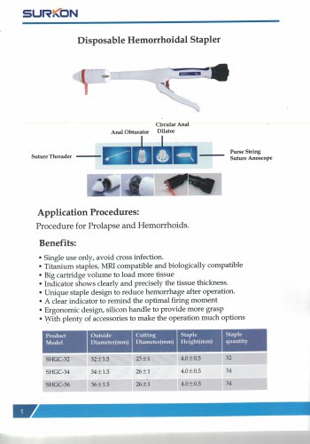 Surkon disposable hemorrhoidal stapler