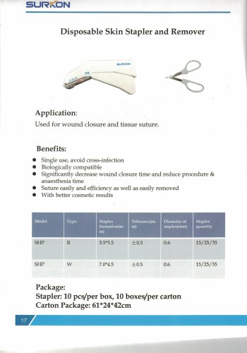 Surkon disposable skin stapler and remover